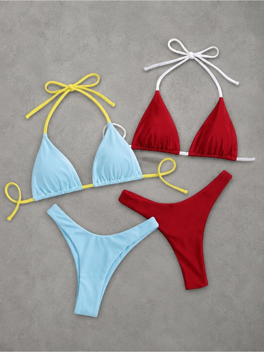 RoseSeek Women's 2 Pack Scrunch Butt Thong Halter Top Bikini Sets - Size Medium